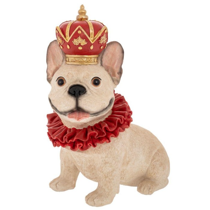 CANE SEDUTO BIANCA CON CORONA ROSSA 23X13,5X28CM